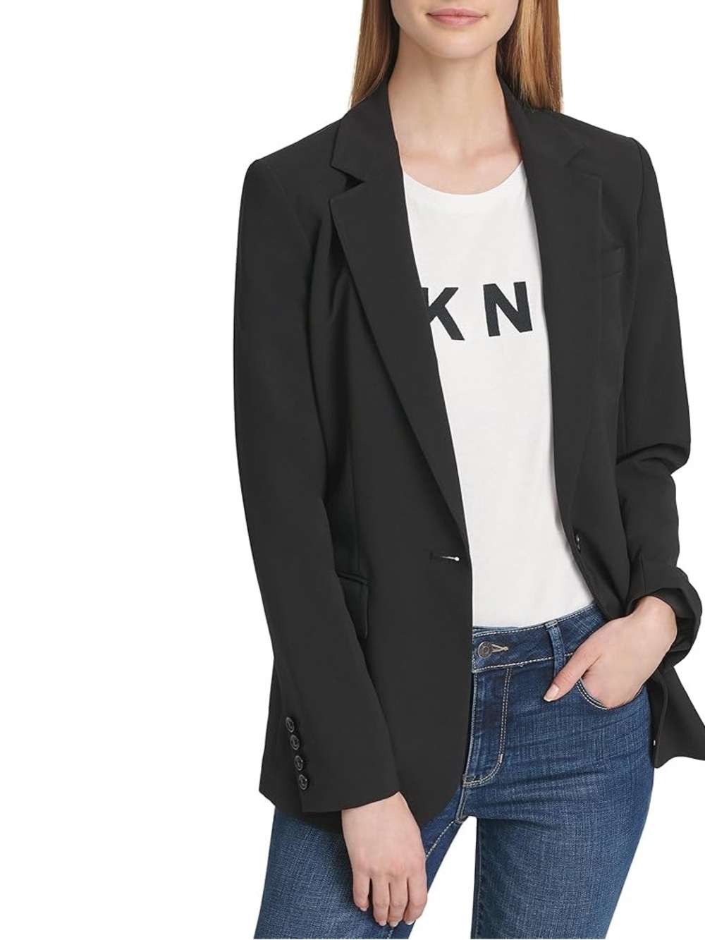 DKNY Women’s Black Blazer Notched Collar Single Button Closure Size 12